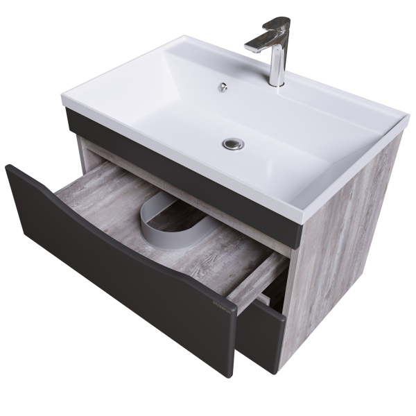 Тумба под раковину в ванной подвесная Grossman ТАЛИС-70 см, бетон пайн/серая